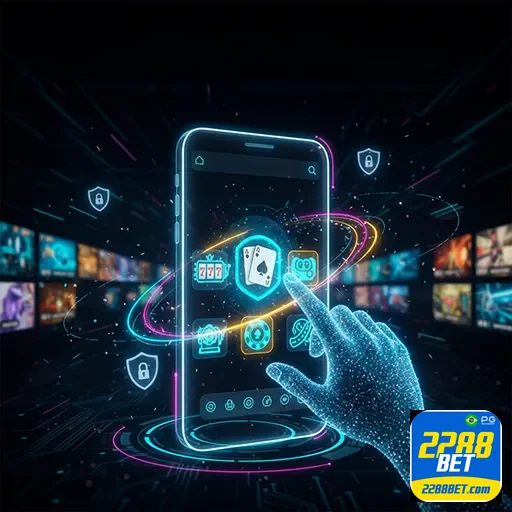 Imagem promocional do 2288bet, plataforma de apostas online, mostrando um celular com o site 2288bet aberto